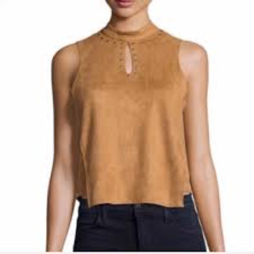 MOON RIVER Faux Suede Halter Studded Top Western
